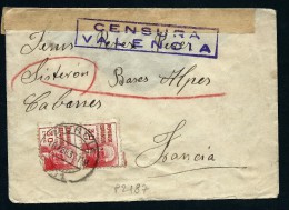 ESPAGNE-LETTRE  DE MURCIA POUR LA FRANCE  1937 AVEC CENSURE DE VALENCIA  A VOIR  LOT P2187 - Republikanische Zensur