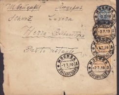 Russia Uprated Postal Stationery Ganzsache Entier 7 K (145x120mm) To MOSCOW 1910 ZÜRICH Switzerland 3-Stripe (2 Scans) - Entiers Postaux