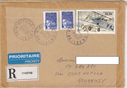 13705- PLANE, MARIANNE STAMPS ON REGISTERED COVER, 1999, FRANCE - Covers & Documents