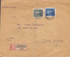 Hungary Ungarn Registered Einschreiben BUDAPEST-Postatakarékpénztár Label 1934 Cover Brief To NEW YORK USA (2 Scans) - Storia Postale