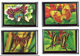 (cl 33 - P42) Turques Et Caiques ** N° 1128 à 1131 - Papillons Sur Fleurs - - Turks & Caicos