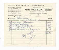 Facture , Monuments Funéraires , Maison Pillac , Paul Vachon , CHATELLERAULT , 1960 - 1950 - ...