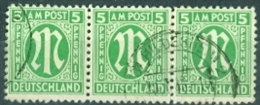 DE Bizone Mi. 3 Gest. 3-er Streifen Waagerecht TGST Hildesheim 1946 - Used