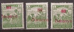 1919  4-7   BARANYA  UNGARN SERBIA JUGOSLAVIJA OVERPRINT  INTERESSANT  - TYP II NEVER HINGED - Baranya