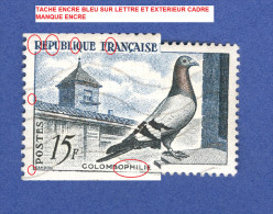 1957  N° 1091  PIGEON BLEU SION LAMOTTE OBLITÉRÉ  DOS GOMME - Oblitérés