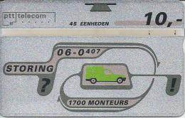 Telefoonkaart.- Nederland. PTT Telecom  Storing? 06-0407. 1700 Monteurs. 45 Eenheden. Kwaliteit. Telefoonnet. 341B - Públicas