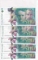 LOT 5 Billets NEUFS 500 FRANCS Pierre & Marie CURIE  5 N° à Suivre De 1994 @ S 002889731 à 35 @ 2 Scans - N° Fayette 76 - 500 F 1994-2000 ''Pierre En Marie Curie''