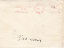 13825- AMOUNT 4, BUCHAREST, MACHINES IMPORT EXPORT COMPANY, RED MACHINE STAMPS ON COVER, 1990, ROMANIA - Covers & Documents
