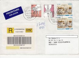 13839- OLD TOWN, PIANO, VIOLIN, STAMPS ON REGISTERED COVER, 2001, LUXEMBOURG - Lettres & Documents