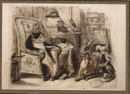 Dessin Gustave Doré, Fable De La Fontaine, Chat Assis Dans Un Fauteuil , Belette Et Lapin, Animaux Humanisés - Photo - Dessins