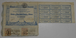 Canal Inteoceanique De Panama, Action De 500 Francs Bleue, 1880, Avec Timbres - Navigation