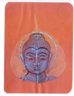 GREETINGS CARD - HAND COLOUR PAINTED LORD BUDDHA ON REAL PIPAL LEAF - People