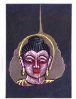 GREETINGS CARD - HAND COLOUR PAINTED LORD BUDDHA ON REAL PIPAL LEAF - Personajes