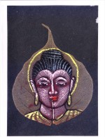 GREETINGS CARD - HAND COLOUR PAINTED LORD BUDDHA ON REAL PIPAL LEAF - People