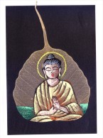 GREETINGS CARD - HAND COLOUR PAINTED LORD BUDDHA ON REAL PIPAL LEAF - Personen