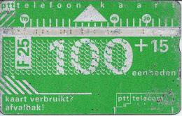 Telefoonkaart.- Nederland. PTT Telecom 115 Eenheden. 25 Gulden. Kaart Verbruikt? Afvalbak!. 100 + 15 Eenheden. 101G - Públicas