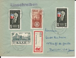 SAAR - 1953 - ENVELOPPE RECOMMANDEE De SAARBRÜCKEN Pour BELLEVILLE Sur MEUSE - Briefe U. Dokumente