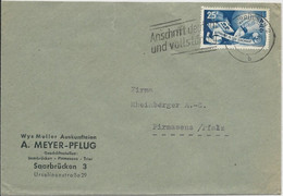 SAAR - 1950 - MiNr.297 SEUL Sur ENVELOPPE De SAARBRÜCKEN Pour PIRMASENS - Storia Postale