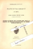 Original Patent - J.G.H. Lenk In Zelle B. Aue , Sachsen , 1880 , Bereitung Einer Plastischen Masse !!! - Aue