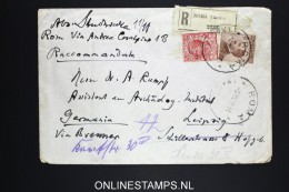 Italy: Registered Cover Roma To Leipzig Germany, Mixed Stamps, 1920, Changed Address - Marcophilia