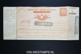 Italy: Cartolina Vaglia With Cancel ANNULLATO - Stamped Stationery