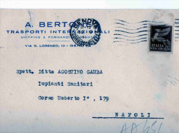 CARTOLINA POSTALE PUBBLICITARIA--GENOVA-DITTA BERTONE-TRASPORTI INTERNAZIONALI-POSTA AEREA  CENT.50 - Airmail