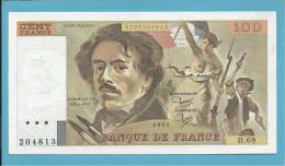 FRANCE - 100 Francs - 1983 - P 154.b -  Série D. 69 - Eugène Delacroix - Sign: P. A. Strohl, J. J. Tronche, B. Dentaud - 100 F 1978-1995 ''Delacroix''