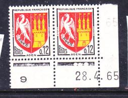 FRANCE N° 1353A 0.12C ROUGE JAUNE ET NOIR BLASON D'AGEN SIGNATURE LOUIS EMPATEE NEUF SANS CHARNIERE - Unused Stamps