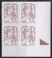 = Marianne Et La Jeunesse Autocollant X 4 Faciale 0.10€, En Coin De Feuille Bas Et Repère Couleur, N°849 - 2013-2018 Marianne Of Ciappa-Kawena