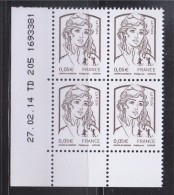 = Marianne Et La Jeunesse 2013 Gommées X 4 Valeur 0.05€, Coin Daté 27.02.14 TD 205 1693381 N°4764 Neuf - 2010-2019