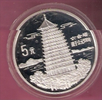CHINA 5 YUAN 1995 AG PROOF PAGODE OF SIX HARMONIES 20.000 PCS. SPOTS ONLY ON CAPSEL - Chine