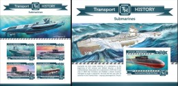 Maldives 2015, Transports, Submarines, 4val In BF+BF IMPERFORATED - Sottomarini