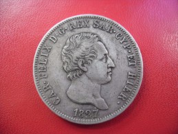 ECU 5 LIRE CARLO FELICE 1827 P GENOVA En Argent  @ Poids 25 Grammes Silver 90% Gênes - CAR FELIX Roi De Sardaigne - Genen