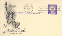 USA POSTAL CARD STATUE Of LIBERTY Sc UX46 FDC 1958 - 1941-60