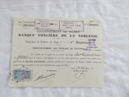 BANQUE FONCIERE DE LA NOBLESSE RECU DIVISIONNAIRE LETTRES DE GAGE - Russland