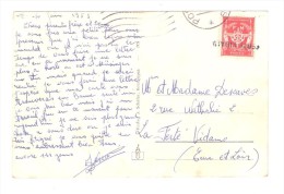 YT 12 Timbre De Franchise Rouge Obl Griffe Linéaire LA FERTE VIDAME, Eure Et Loir Sur Carte De MÜNSINGEN, 1953, TB - Militaire Zegels