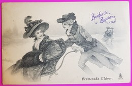 Cpa Tuck Raphael Série 335 Promenade D' Hiver Carte Postale Couple Style 1830 Femme Dans Un Traineau - Tuck, Raphael