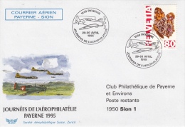 Courrier Aérien Payerne - Jion (Journées Aérophilatélie 1995) Avec Cachet D'arrivée 29..4.95 - Premiers Vols
