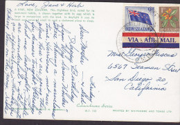 New Zealand PPC Kiwi & Egg Bird Vogel Oiseau Via Airmail Label CHRIST CHURCH 1965 SAN DIEGO Unite States (2 Scans) - Cartas & Documentos