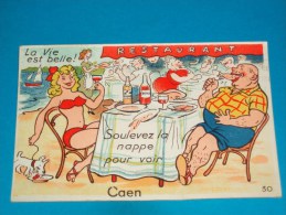 14) Caen - N° 30 - La Vie Est Belle  - Carte Systéme  - Soulevez La Nappe Pour Voir Caen -  Année 1952 - EDIT - Gaby - Caen