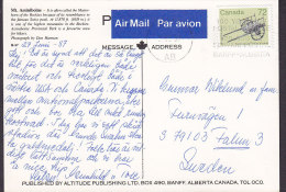Canada PPC Mt. Assiniboine Airmail Par Avion Label 1987 To Sweden Cart Charette Stamp (2 Scans) - Aéreo