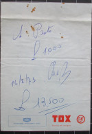 Ricevuta Pasto Anno 1973 Su Foglietto Pubblicitario " TOX Tecnica Del Fissaggio " - Facturen