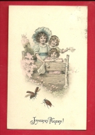 BVX-13  Joyeuses Pâques,  Enfants Dans Un Jardin, Hannetons. Cachet 1913 - Pâques