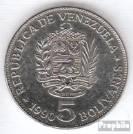 Venezuela KM-Nr. : 53 1990 Typ A.3 Vorzüglich Stahl, Nickel Plattiert Vorzüglich 1990 5 Bolivares Wappen - Venezuela