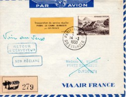 France-Somalis, Paris-Djibouti 1950 Registered FFC / Erstflugbrief "Air France" AF 19 - Primeros Vuelos