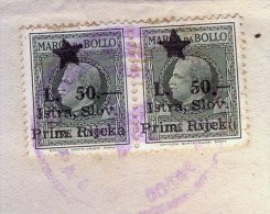 ITALIA - JUGOSLAVIA - SLOVENIA  - CERTIFICATO  POLICIA - PAZIN - ISTRIA - Bollo  L.  2x50 - Completo - 1946 - RARE - Fiscales