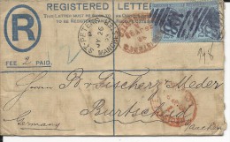 GB - 1893 - ENVELOPPE ENTIER RECOMMANDEE Avec ETIQUETTE De CORRECTION De ST PETERS Pour BURTSCHEID (GERMANY) - Lettres & Documents