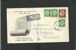 Enveloppe  Recommandée Israël 1950 Tel Aviv Pour Bruxelles - Briefe U. Dokumente