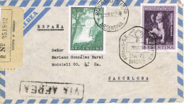 11928. Frontal Certifcado Aereo  ROSARIO (Argentina) 1956 A Barcelona - Storia Postale