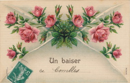 COMBLES - Jolie Carte Fantaisie Gaufrée Fleurs Roses "Un Baiser De COMBLES " (embossed Postcard) - Combles